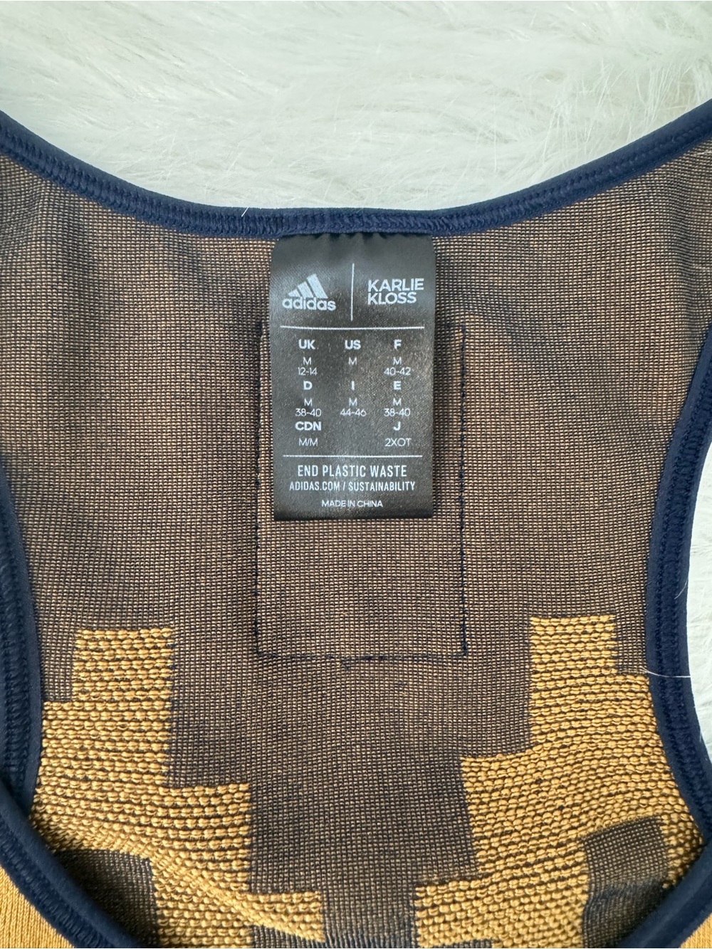 adidas Navy and Tan Geometric Crop Zip-Front Sleeves and Sports Bra - Picture 12 of 14